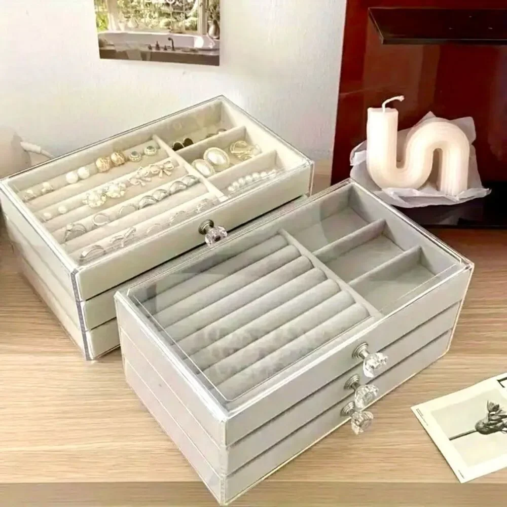 NWT 3 Tiers Beige Jewelry Box Case  Jewelry Organizer Rings, Earrings Bracelets